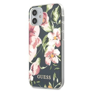 Guess iPhone 12 mini Case Flower Collection, Navy Blue