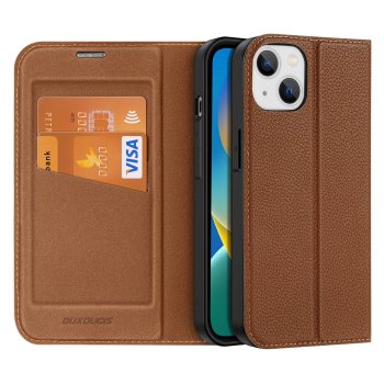 Dux Ducis Skin X2 Magnetic Flip Case for iPhone 14 Plus, Brown