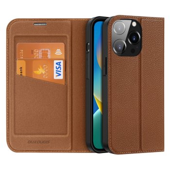 Dux Ducis Skin X2 Magnetic Flip Case for iPhone 14 Pro, Brown