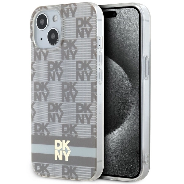 Apple iPhone 14 6.1'' DKNY IML Checkered Mono Pattern Printed Stripes MagSafe Case Cover, Beige