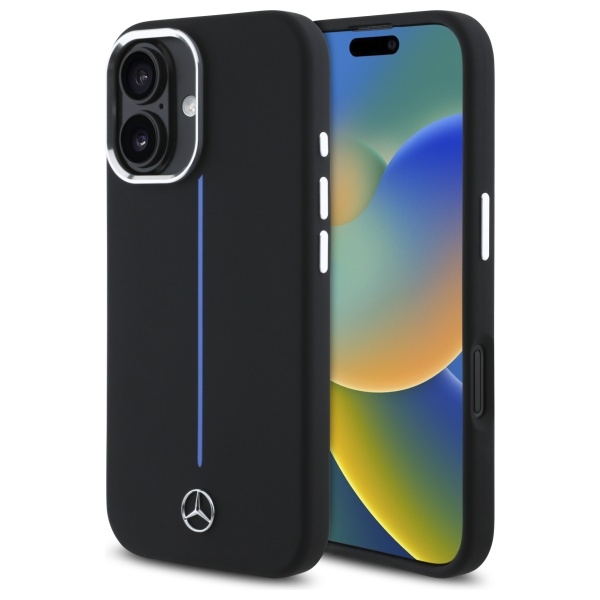 Mercedes MEHMP16S23SUMBK iPhone 16 6.1" black/black hardcase Silicone Blue Stripe MagSafe