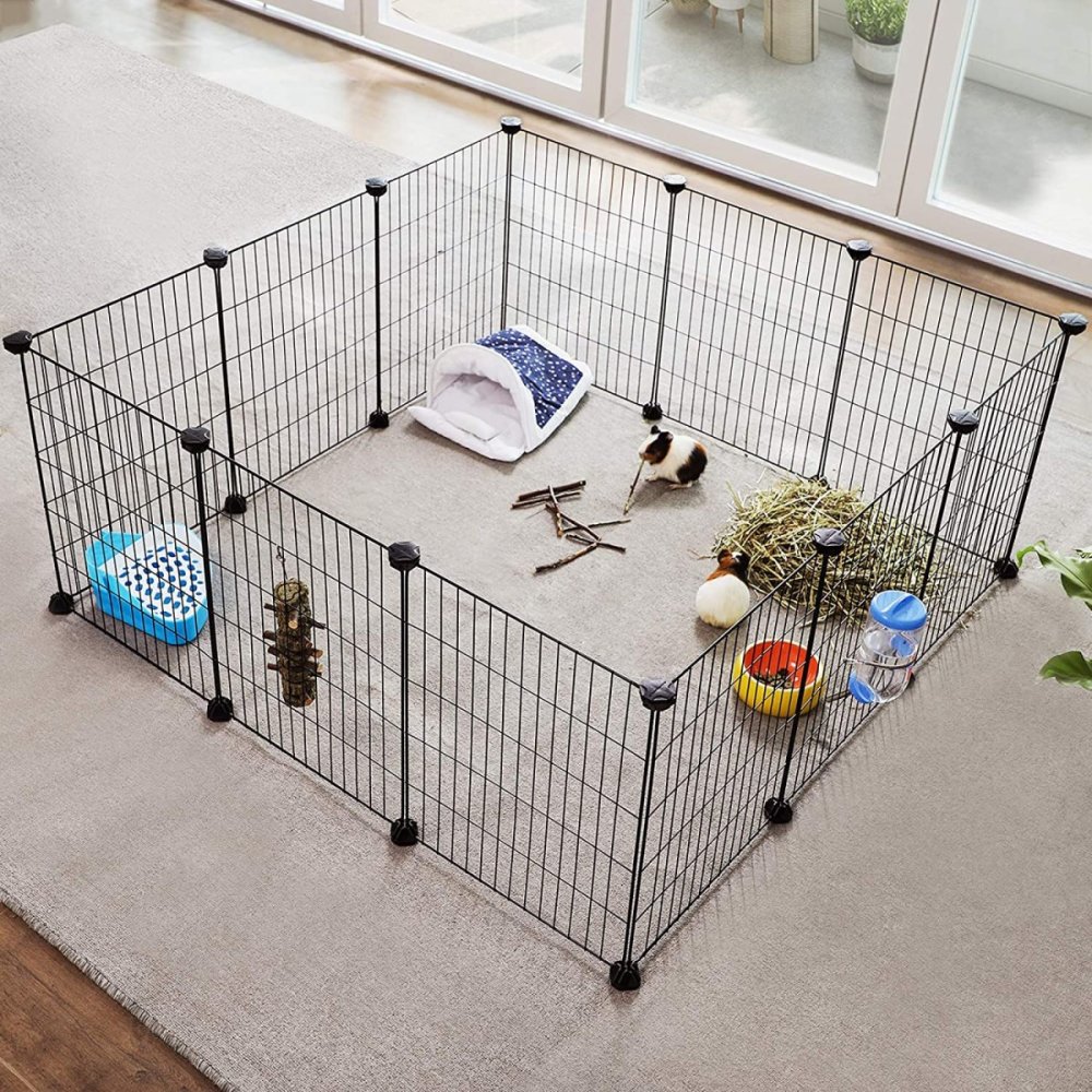 Modular Small Animal Playpen Enclosure for Hamsters and Guinea Pigs, Black (1)