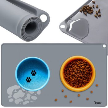 Silicone Pet Feeding Mat for Dog and Cat Bowls Purlov 24295, Grey