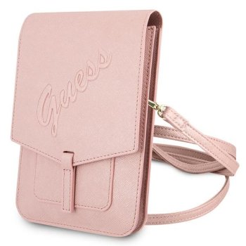 Guess Saffiano Script Phone Bag, Pink