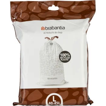 Brabantia PerfectFit Code L Trash Bags 45 L, 40 Pack, White