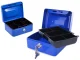 Metal cash box with key and compartments, 20x16x9 cm, blue