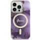 Guess iPhone 14 Pro Case Golden Marble MagSafe, Purple