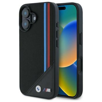 BMW M Meshed Tricolor Stripes MagSafe Case for iPhone 16 - Black