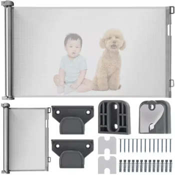Portable Folding Safety Security Magic Gate Guard Mesh Fence Net for Pets Dog Puppy Cat, Gray