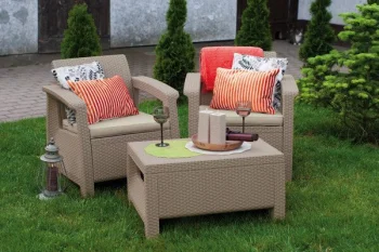 Garden Furniture Set Keter Corfu Weekend with Table and 2 Chairs, Cappuccino