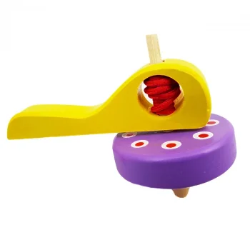 Bakalu Wooden Spinning Top with String, Yellow & Purple