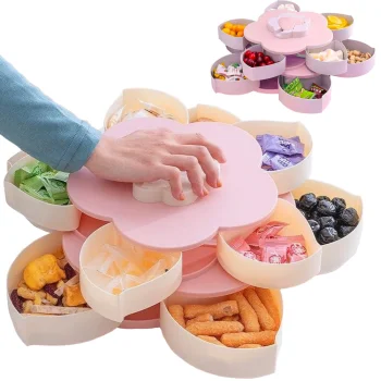 Rotating 2-Tier Snack and Jewelry Organizer Box with Phone Holder, Pink