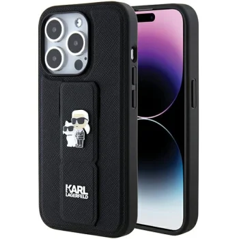 Karl Lagerfeld iPhone 15 Pro Max Case Gripstand Saffiano Karl&Choupette Black