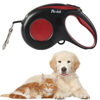 Strong automatic retractable dog leash with lock, 5m, up to 15kg, red