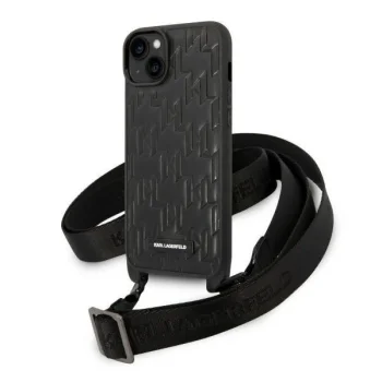 Apple iPhone 14 Plus 6.7'' Karl Lagerfeld Monogram Plaque Logo Strap Case Cover (KLHCP14MSTMK), Black