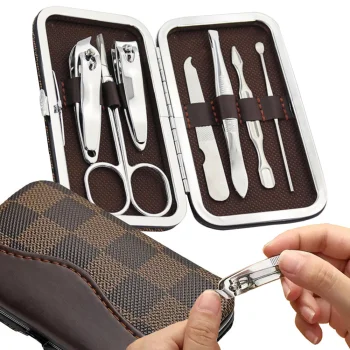 Manicure and Pedicure Set in Case, 7 Pieces, Brown