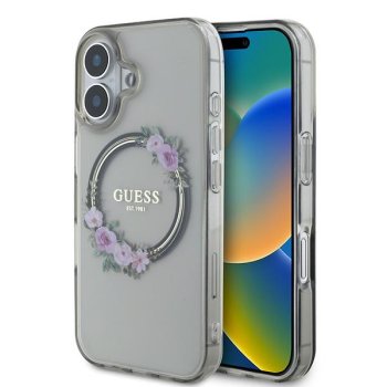 Guess IML Flowers Wreath MagSafe futrālis iPhone 16 - melns | case for black