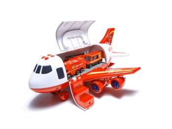 Kids Toy Transport Cargo Transporter Aircraft Airplane + 3 Fire Engines