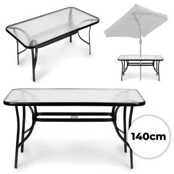 Multigarden SC-094 Glass Top Garden Table, 140x80 cm, Black