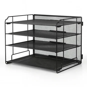 Desk Document Organizer with 4 Shelves and Tray for A4, Black