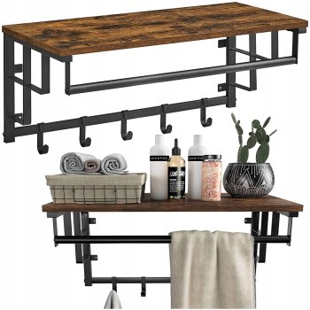 Wall-Mounted Shelf with Hooks for Entryway and Bathroom Clothes Hanger Coat Rack