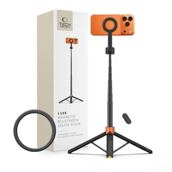 Tech-Protect L10S Bluetooth MagSafe Selfie Stick Tripod, Black/Orange