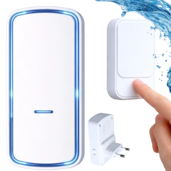 Wireless Kinetic Doorbell with LED, 130m, Waterproof, White