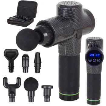 Cordless Massage Gun with 6 Attachments, 30 Speeds, LCD Display and Case