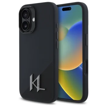 Karl Lagerfeld iPhone 16 Case Silicone Shadow Metal Initial MagSafe, Black