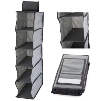 5-Shelf Hanging Closet Organizer for Wardrobe Storage 70 cm, Grey