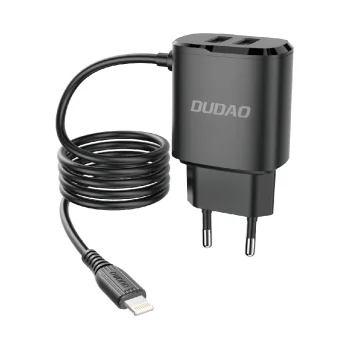 Dudao A2Pro Wall Charger 2x USB with Built-in Lightning Cable, 12W, Black