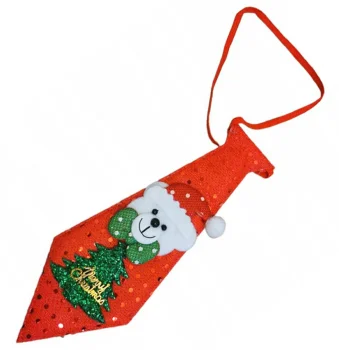 Christmas Tie with Teddy Bear and Tree, Red