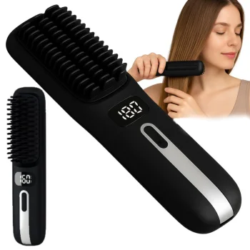 Electric Hair Straightening Brush with Ionization and Display, Black