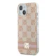 DKNY iPhone 15 Case IML Checkered Mono Pattern & Printed Stripes MagSafe, Pink