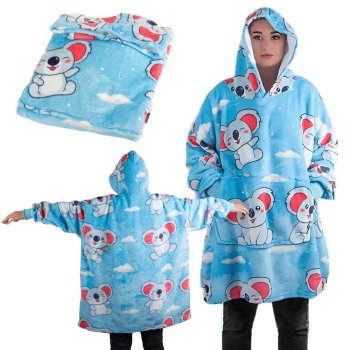 Cozy Koala Oversized Hoodie Blanket, 2-in-1 Wearable Blanket with Hood, Blue