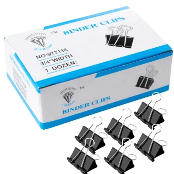 Metal Binder Clips 19 mm, 12 Pack, Black