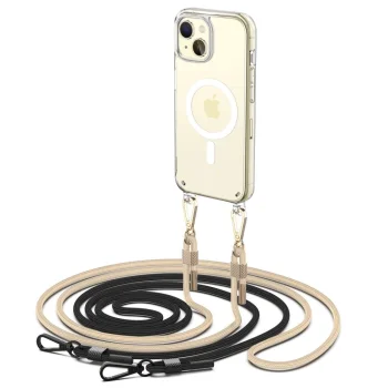 Apple iPhone 15 6.1'' Tech-Protect FlexAir Chain MagSafe Cover Case, Black and Beige