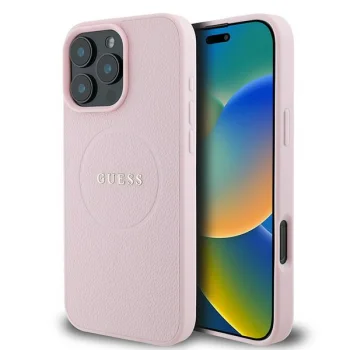 Guess iPhone 15 Pro Max Case Grained Gold Ring MagSafe, Pink