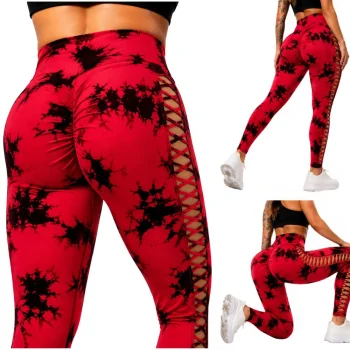 Women's Push Up Fitness Leggings with High Waist, S/M, Red/Black