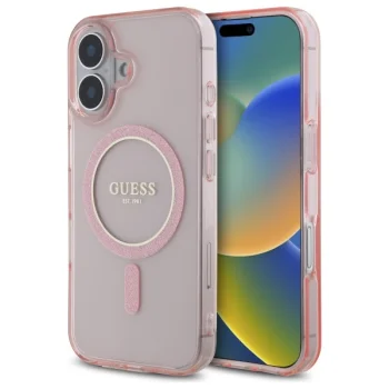 Guess iPhone 16 Case IML Glitter Circle MagSafe, Pink