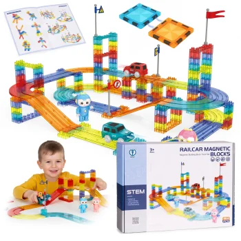 Multistore Magnetic Blocks & Car Track, 154 Pieces, LED Cars