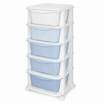 Plastic Storage Rack with 5 Drawers and Wheels, Blue
