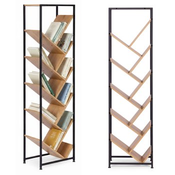 Tree Bookshelf with 10 Shelves Geometric Bookcase by ModernHome, Light Oak