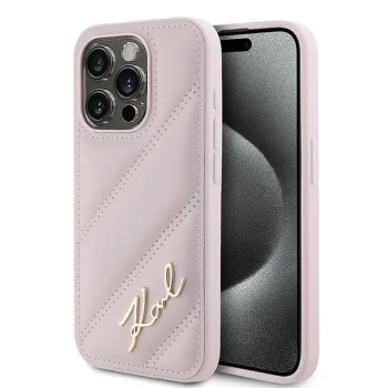 Karl Lagerfeld iPhone 15 Pro Max Case Diagonal Quilted Script, Pink