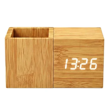 Wooden Desk Organizer with Digital LED Clock