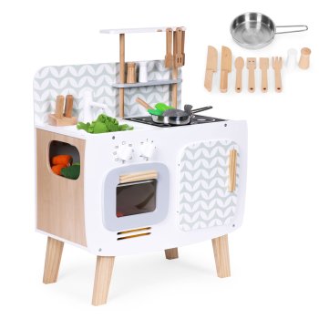 Wooden play kitchen for children with oven, stove, sink and 9 accessories, ECOTOYS