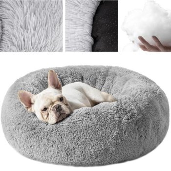 Fluffy Calming Donut Pet Bed for Dogs and Cats, Grey