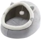 Soft Pet Bed House with Cat Ears, Size M, Grey