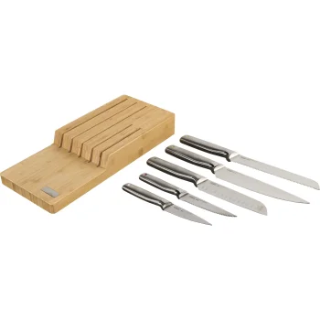 Joseph Joseph Elevate Stainless Steel Knife Set with In-Drawer Bamboo Storage Tray, 5 Piece