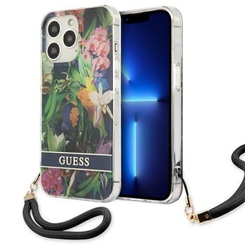 Apple iPhone 13 Pro 6.1'' Guess Flower Strap Case Cover (GUHCP13LHFLSB), Blue